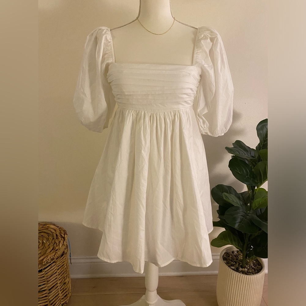 A&F White Puff Sleeve Square Neck Sundress - Picture 1 of 3